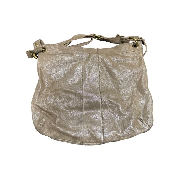 Fossil Metallic Gold Leather Studded Shoulder Bag With Adjustable Strap - Picture 2 of 7